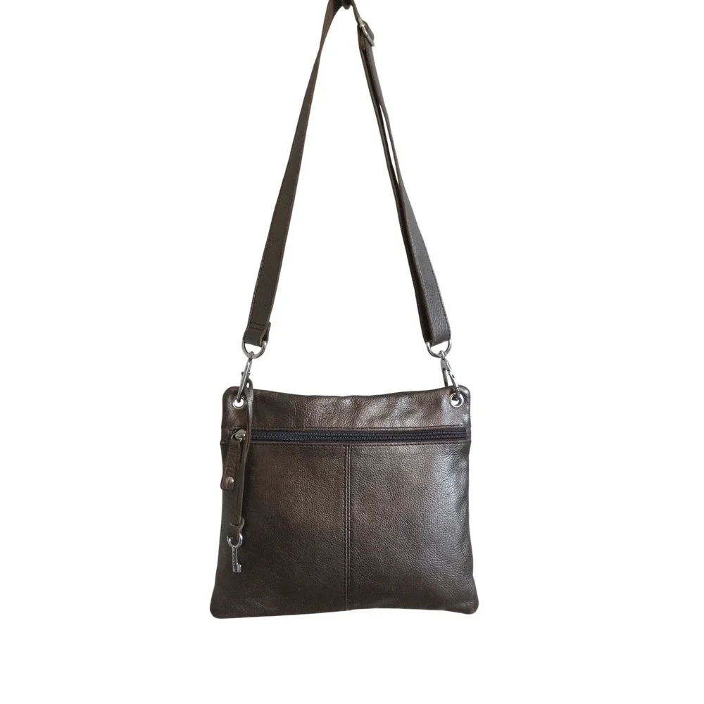 Fossil Sutter Bronze Metallic Leather Crossbody Bag Utility Cargo Messenger
